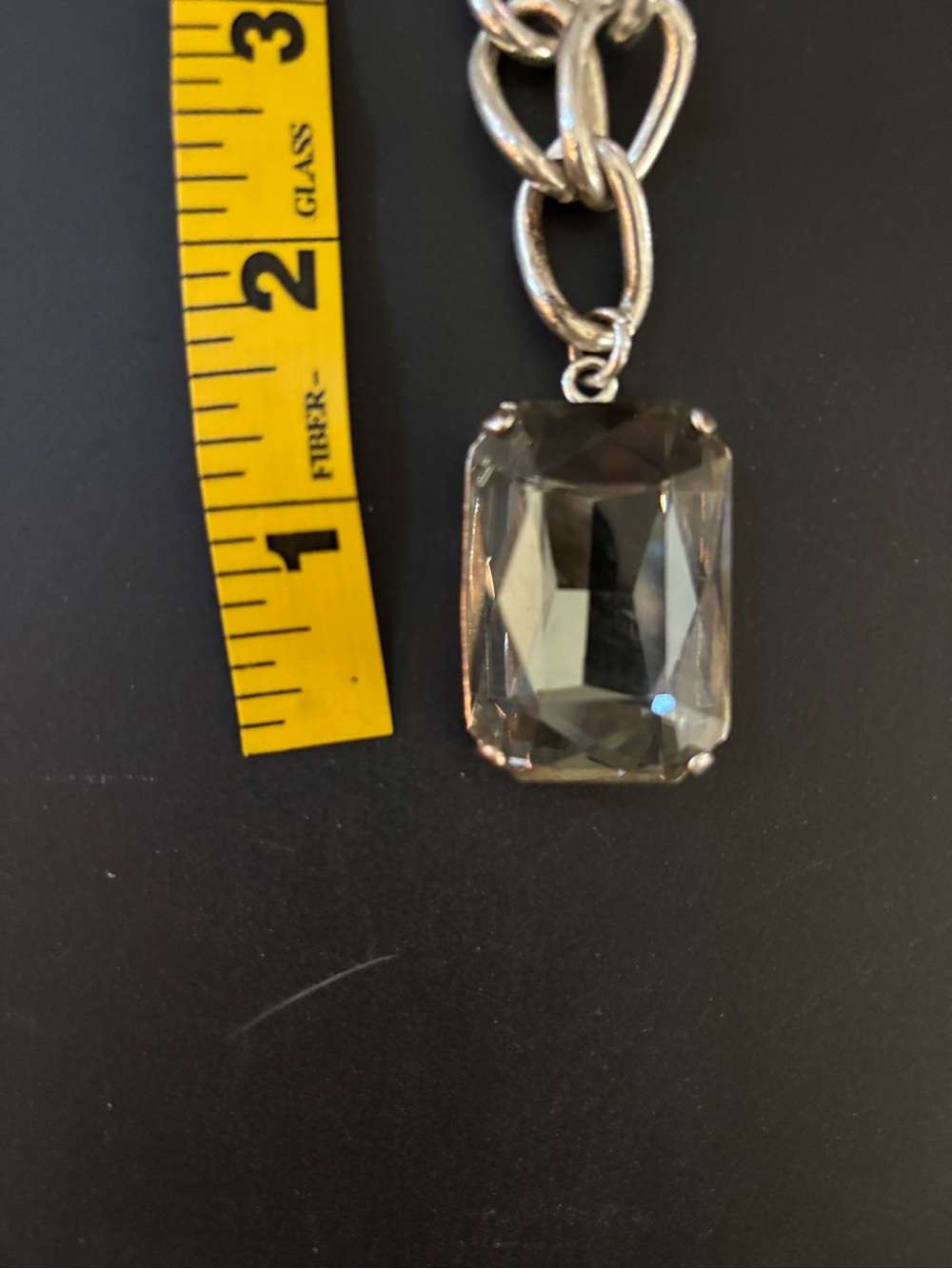 Silver Chain Necklace with Smoky Gray Rectangular Crystal Pendant